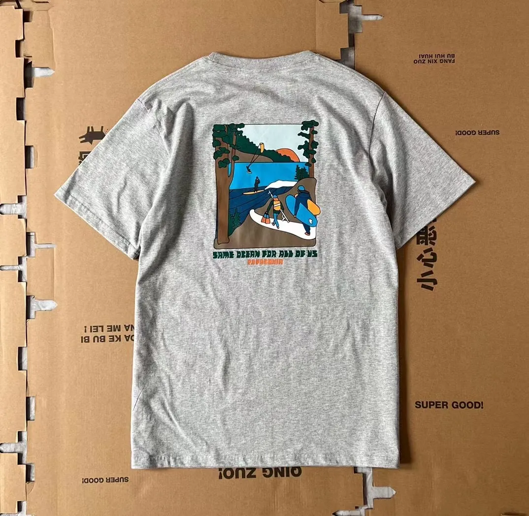 22ss limited edition Patagonia Northwest Waters ♻️Northwest Waters Organic T-Shirt series men's and women's same style printed short-sleeved Tee #Original factory production, purchasing designated version 📃 Original file and original data development version. Item No. #37539 - Original packaging and original label 🔍 Full set of accessories customized, packaging 1D code analysis are all purchased from the original factory, ⚠️Original domestically sold large kraft paper elevator upper and lower two stickers explanation analysis. Color: black, navy blue, white, floral gray, military green, turmeric Size reference: the same ocean for all of us/Translation: is an ocean for all of us -230g/organic environmentally friendly ♻️cotton, the large area on the back of the chest is printed with environmentally friendly special recycled raw materials, which is not easy to crack, breathable and comfortable. The threads are dyed in the same vat and have been pre-shrunk; the main label is non-sensitive hot stamping, making it a favorite among sensitive celebrities.  -Double stitching technology on the shoulder, distinguishes itself from the first version on the market. The pieces are neatly spliced ​​and aligned, the whole garment has precise thread density, and the quality of the details is self-observant.